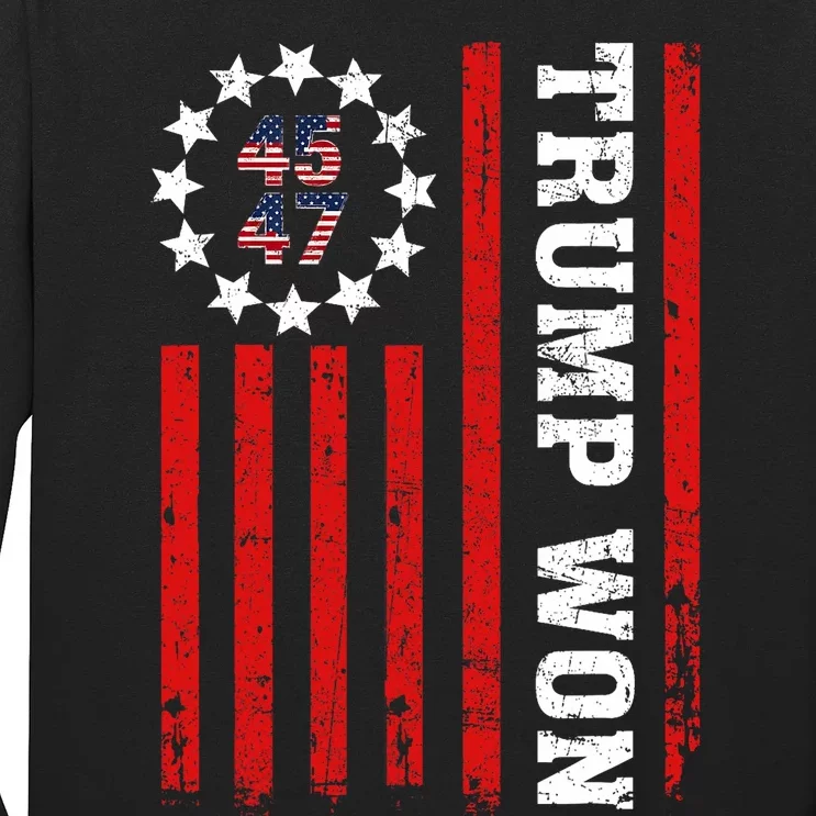 Trump Won 2024 45 47th President Usa Flag Trump Supporter Long Sleeve Shirt