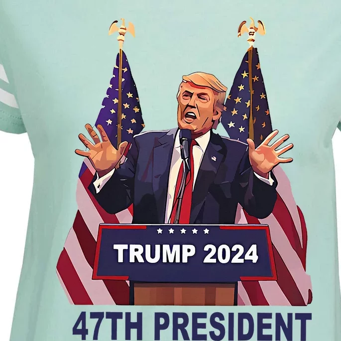 Trump Won 2024 President 47th Of White House Donald Trump Enza Ladies Jersey Football T-Shirt