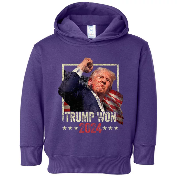 Trump Won 2024 Election President 47th American Flag Vintage Toddler Hoodie