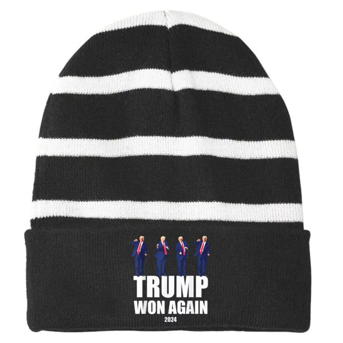 Trump Wins 2024 Presidential Election 2024 Donald Trump Wins Us Presidency Striped Beanie with Solid Band