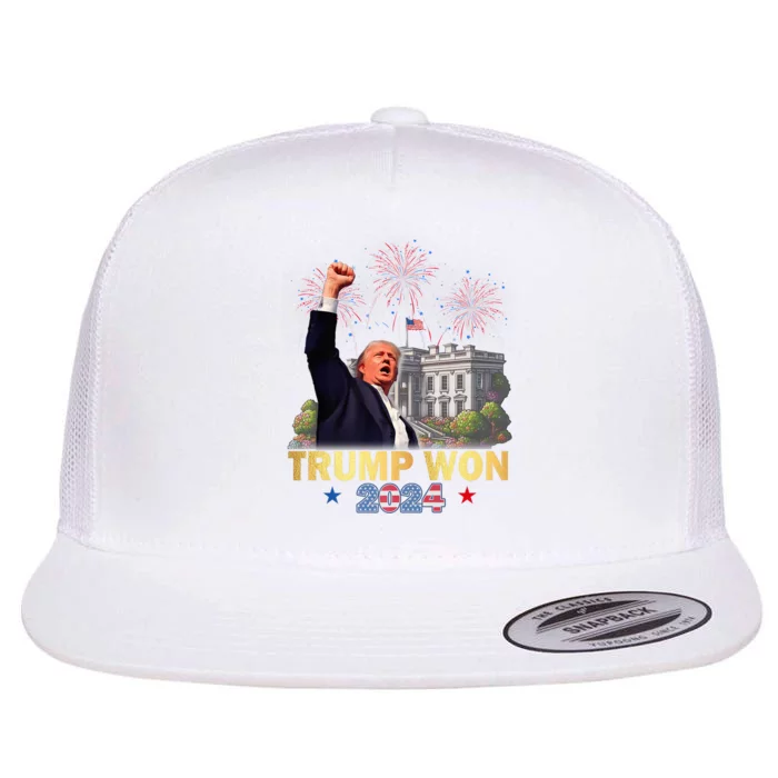 Trump Wins 2024 Presidential Election 2024 Donald Trump Wins Us Presidency Flat Bill Trucker Hat