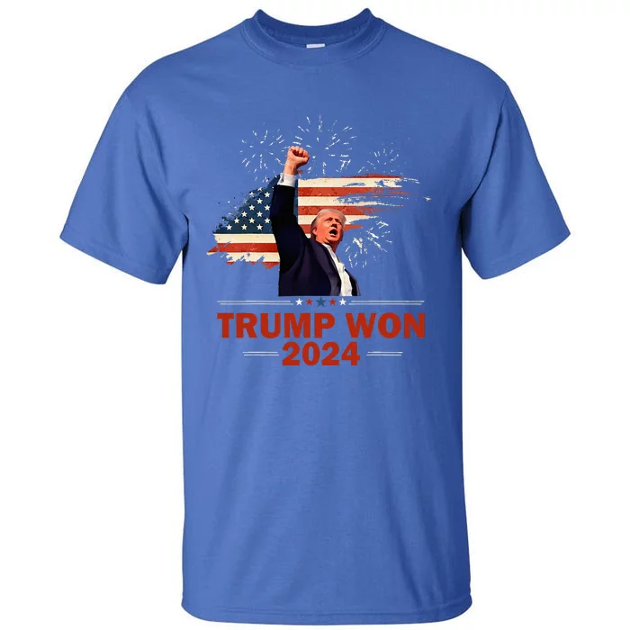 Trump Won 2024 Election President 47 Th American Flag Tall T-Shirt