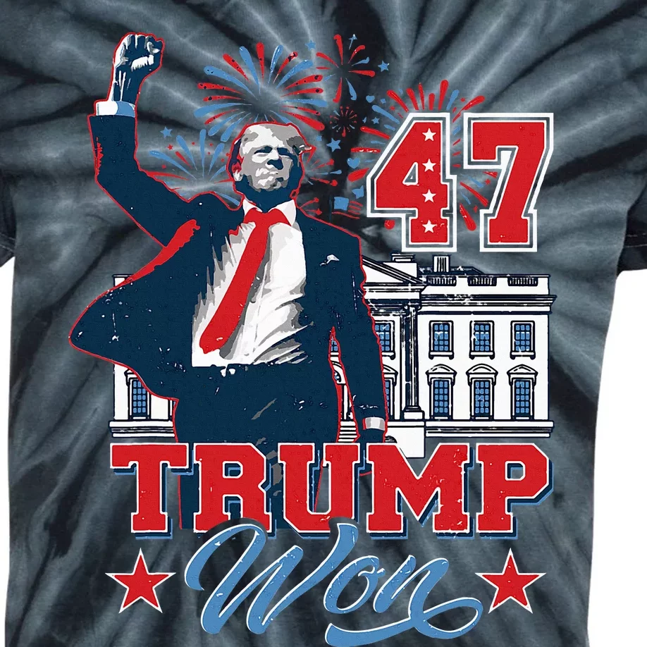 Trump Won 2024 President 47th Of White House Kids Tie-Dye T-Shirt