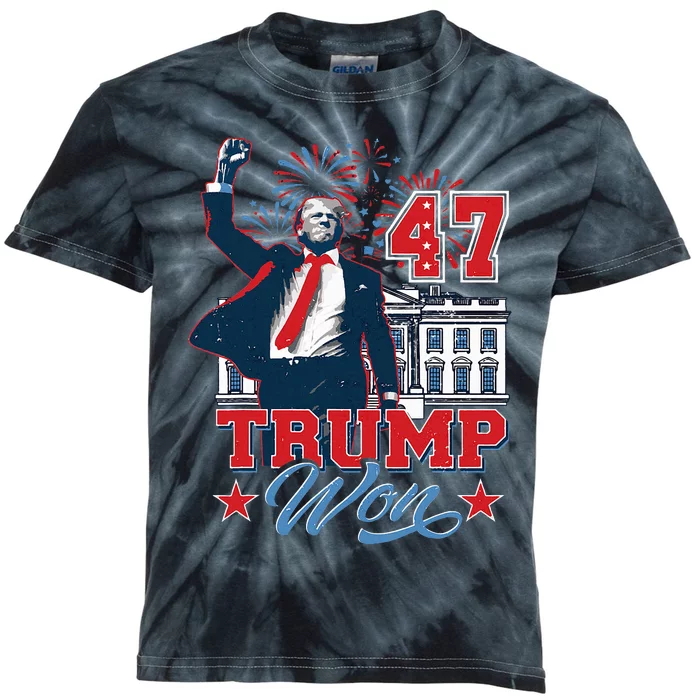 Trump Won 2024 President 47th Of White House Kids Tie-Dye T-Shirt