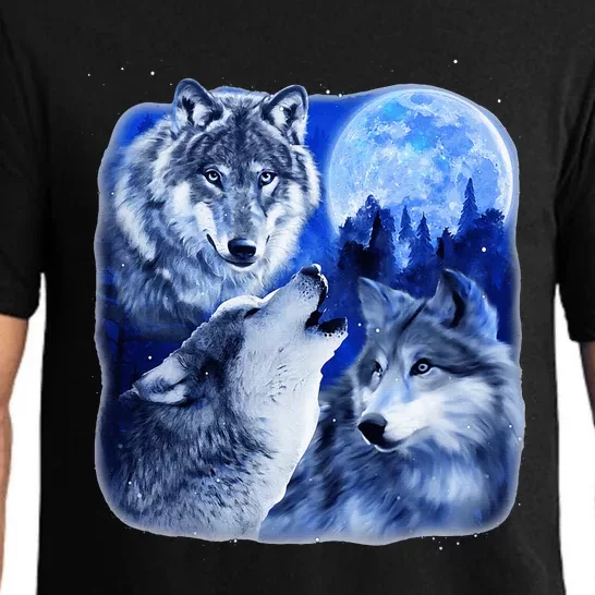 Three Wolves 3 Grey Wolf Howling At The Moon Wild Animal Pajama Set