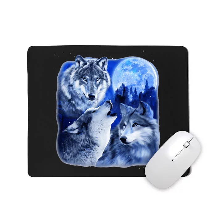 Three Wolves 3 Grey Wolf Howling At The Moon Wild Animal Mousepad