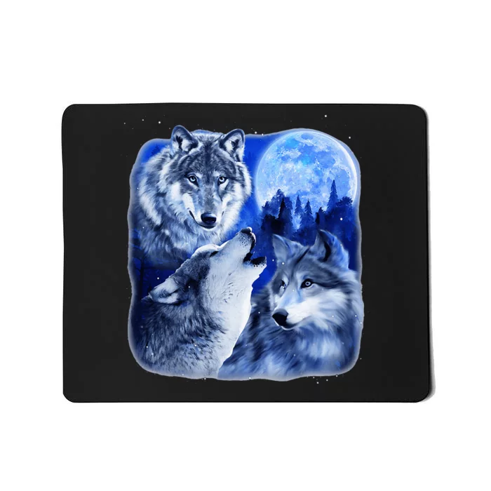 Three Wolves 3 Grey Wolf Howling At The Moon Wild Animal Mousepad