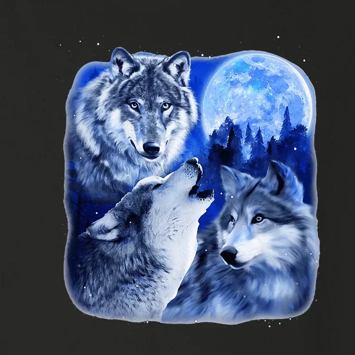 Three Wolves 3 Grey Wolf Howling At The Moon Wild Animal Toddler Long Sleeve Shirt