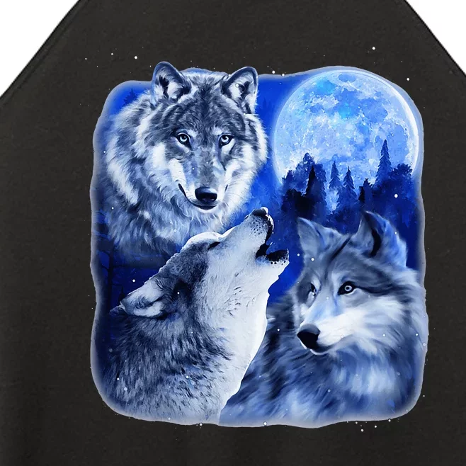 Three Wolves 3 Grey Wolf Howling At The Moon Wild Animal Women’s Perfect Tri Rocker Tank