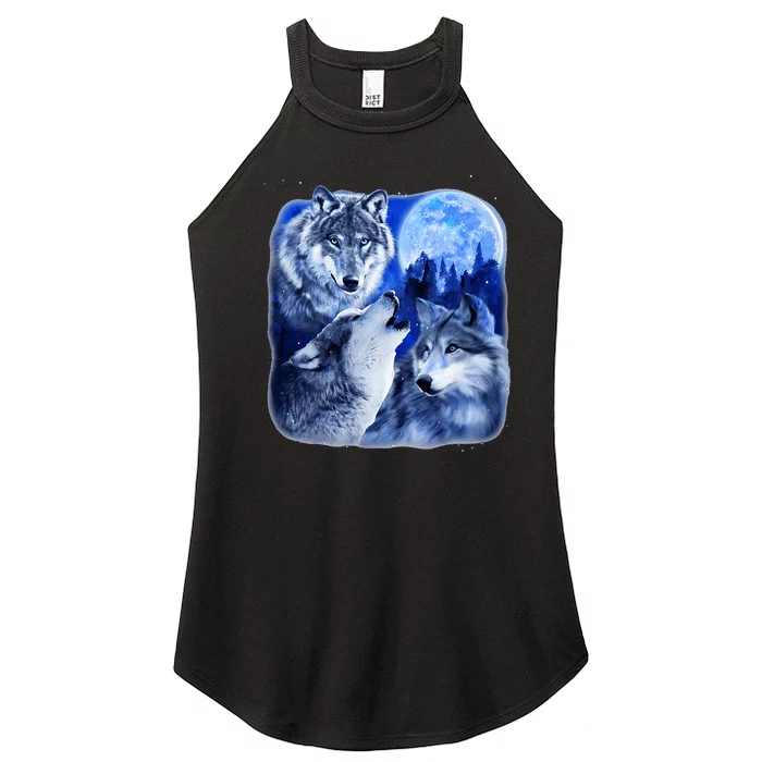 Three Wolves 3 Grey Wolf Howling At The Moon Wild Animal Women’s Perfect Tri Rocker Tank