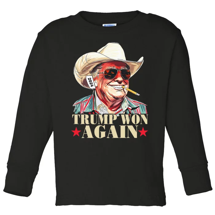 Trump Won Again 2024 Election President 47th American Flag Toddler Long Sleeve Shirt