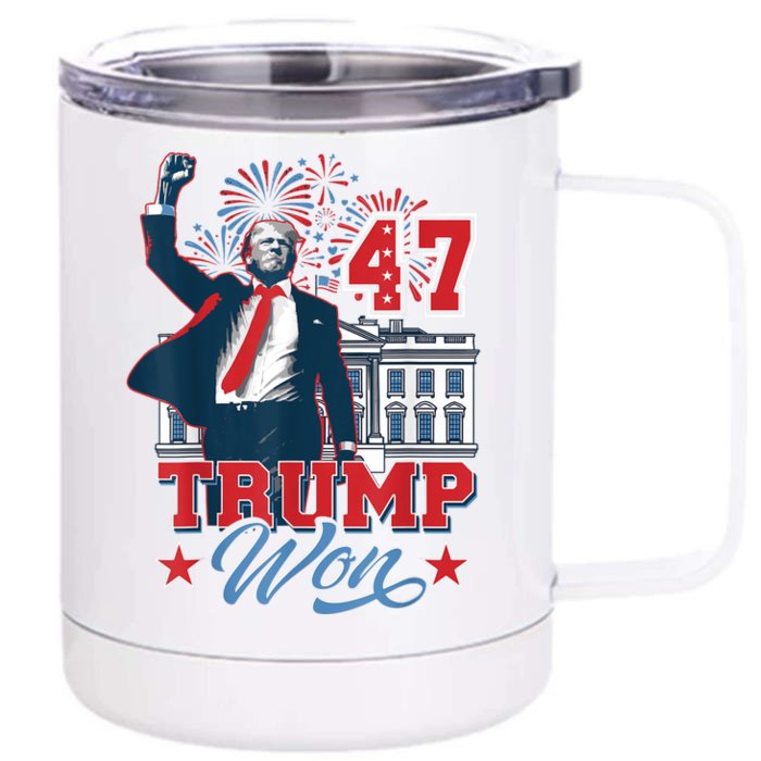 Trump Won Again 2024 Election President 47 White House Front & Back 12oz Stainless Steel Tumbler Cup