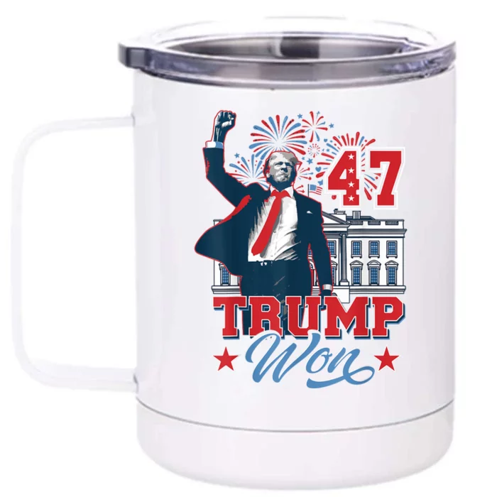 Trump Won Again 2024 Election President 47 White House Front & Back 12oz Stainless Steel Tumbler Cup