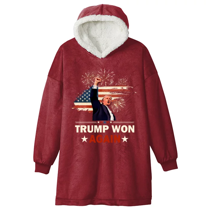 Trump Won Again 2024 Election President 47 Th American Flag Hooded Wearable Blanket