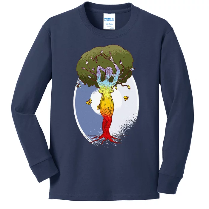 Tree Woman Arbor Earth Day Climate Change Gift Kids Long Sleeve Shirt