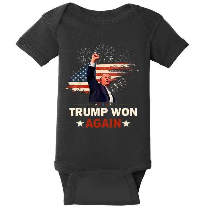 Trump Won Again 2024 Election President 47 Th American Flag Baby Bodysuit