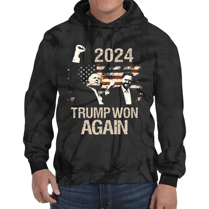 Trump Won Again 2024 Election President 47 Th American Flag Tie Dye Hoodie