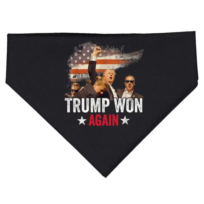 Trump Won Again 2024 Election President 47 Th American Flag USA-Made Doggie Bandana