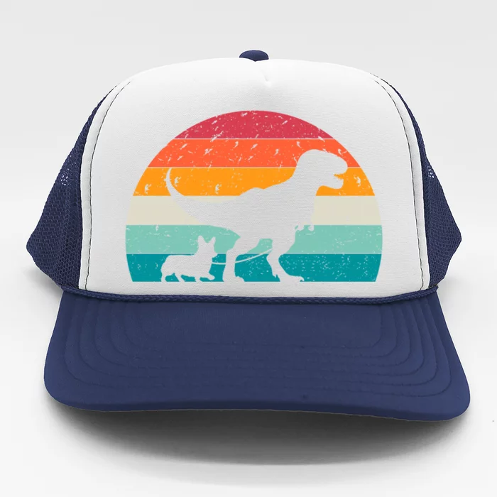 Trex Walking A Dog Funny Pembroke Welsh Corgi Lover Dog Dad Gift Trucker Hat