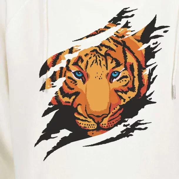 Tiger Wild Animal Ripped Womens Funnel Neck Pullover Hood