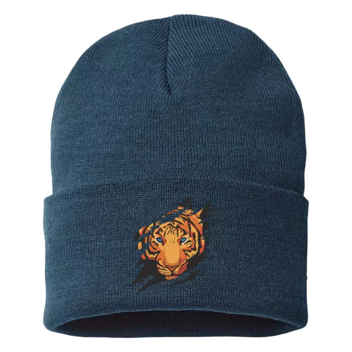 Tiger Wild Animal Ripped Sustainable Knit Beanie