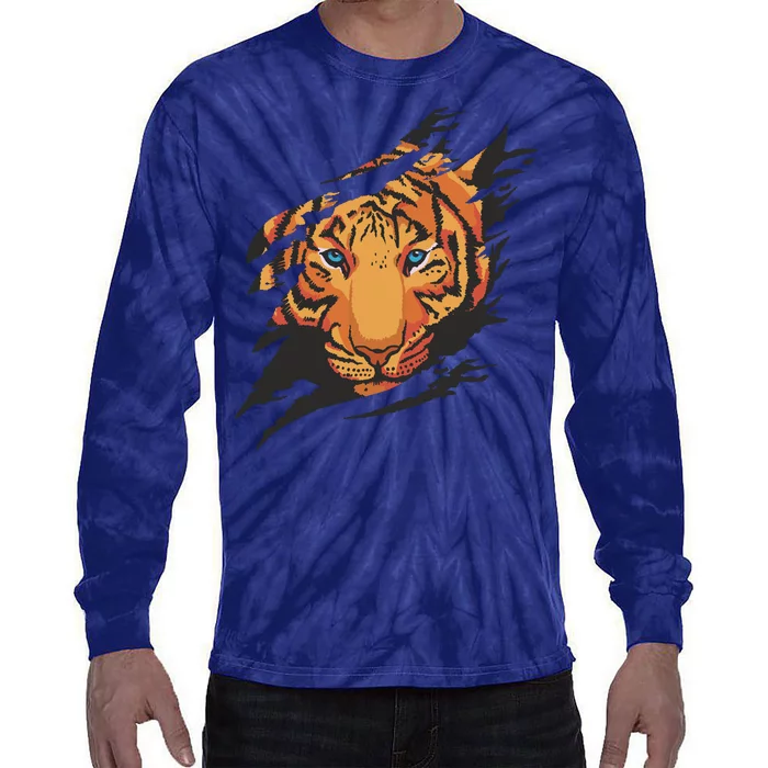 Tiger Wild Animal Ripped Tie-Dye Long Sleeve Shirt