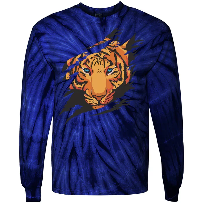 Tiger Wild Animal Ripped Tie-Dye Long Sleeve Shirt