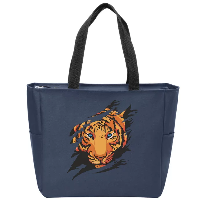 Tiger Wild Animal Ripped Zip Tote Bag