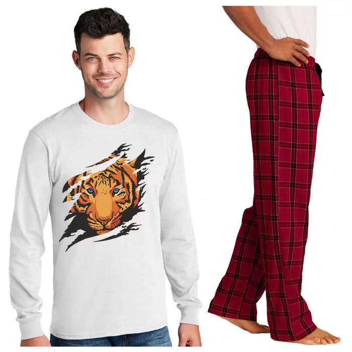 Tiger Wild Animal Ripped Long Sleeve Pajama Set