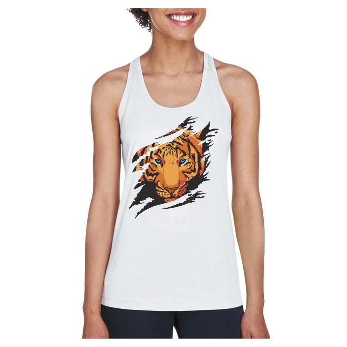 Tiger Wild Animal Ripped Women's Racerback Tank