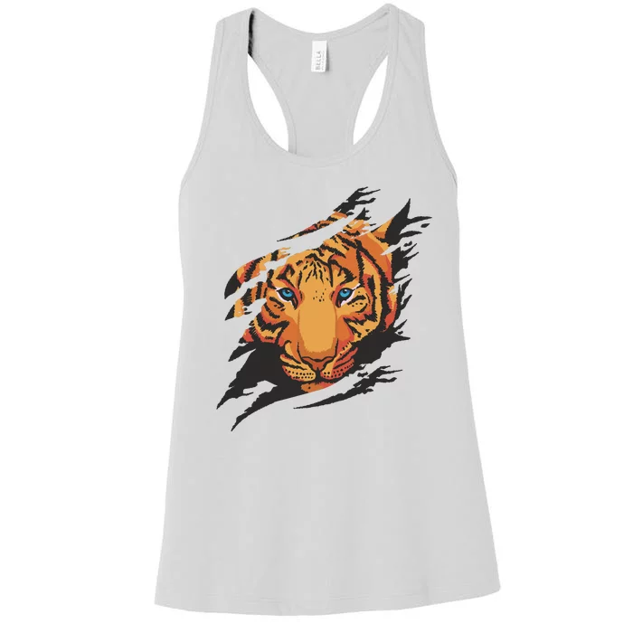 Tiger Wild Animal Ripped Women's Racerback Tank