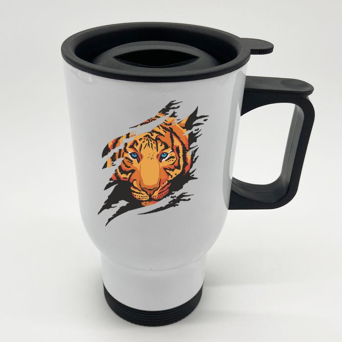 Tiger Wild Animal Ripped Front & Back Stainless Steel Travel Mug