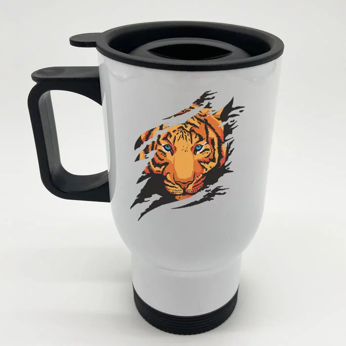 Tiger Wild Animal Ripped Front & Back Stainless Steel Travel Mug