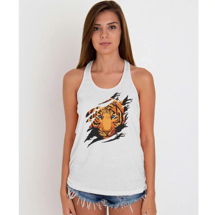 Tiger Wild Animal Ripped Women's Knotted Racerback Tank