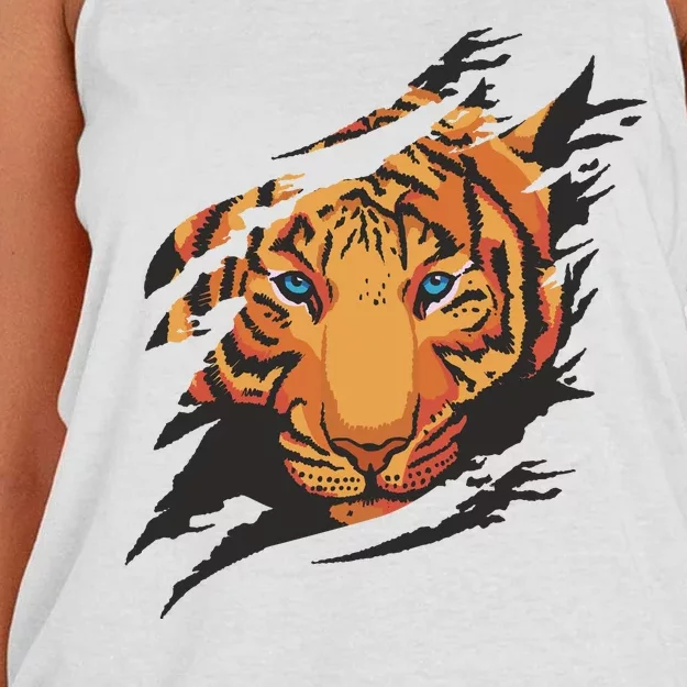 Tiger Wild Animal Ripped Women's Knotted Racerback Tank