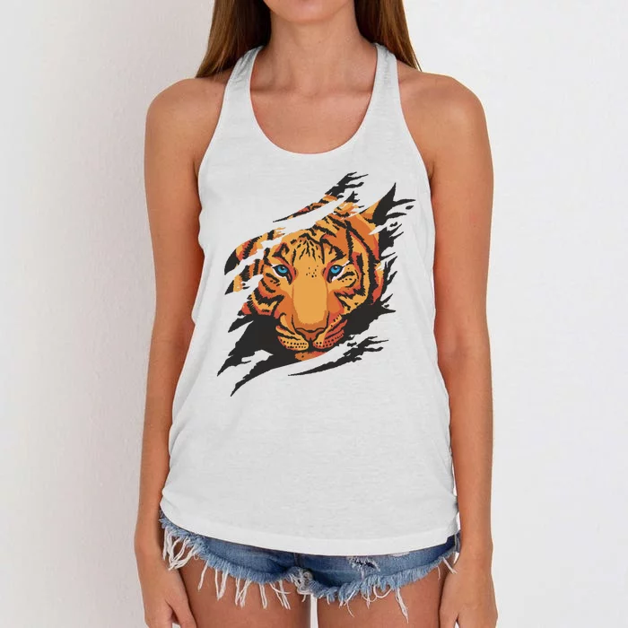 Tiger Wild Animal Ripped Women's Knotted Racerback Tank