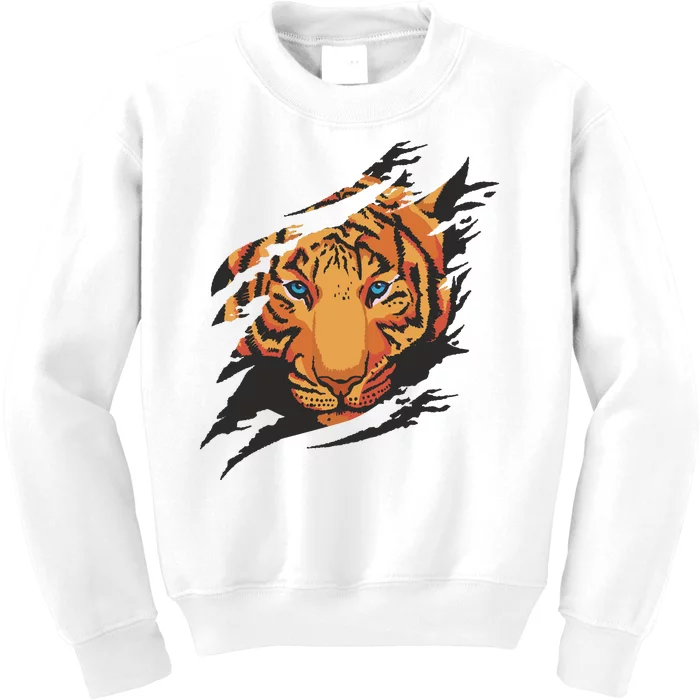 Tiger Wild Animal Ripped Kids Sweatshirt