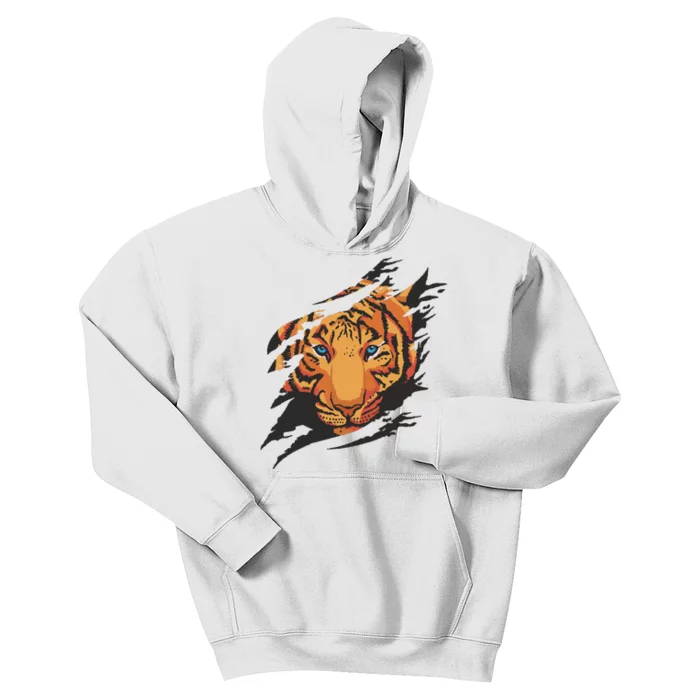 Tiger Wild Animal Ripped Kids Hoodie