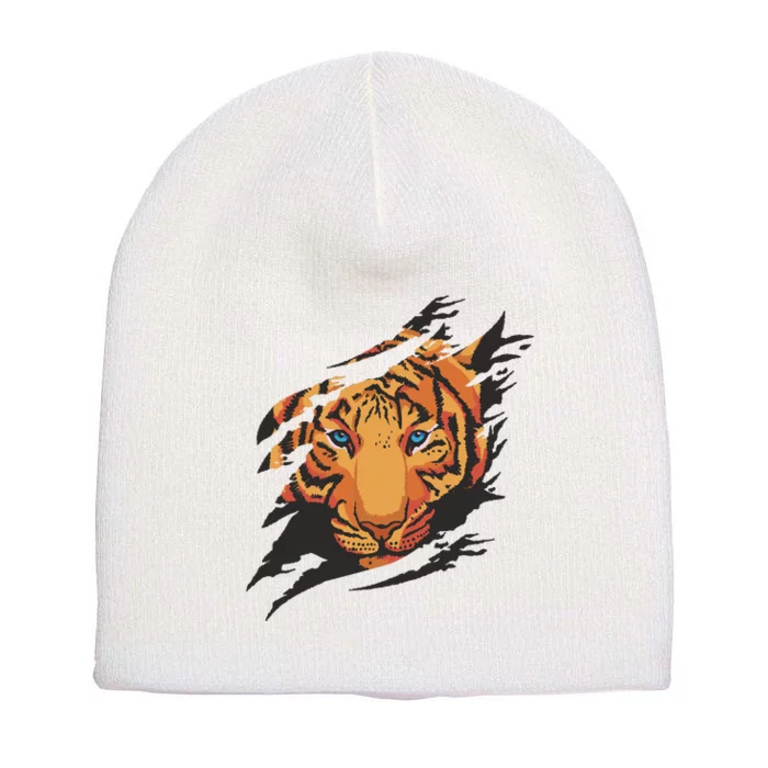 Tiger Wild Animal Ripped Short Acrylic Beanie