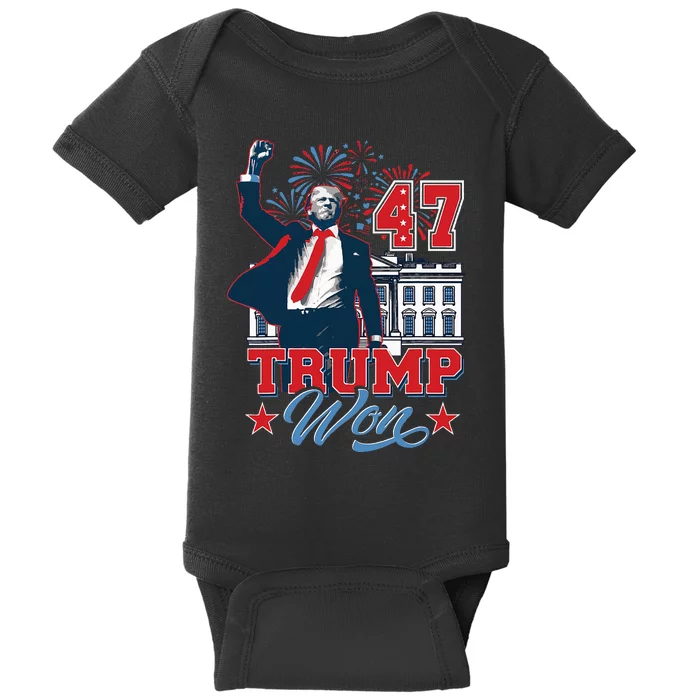 Trump Won Again 2024 Election President 47 White House Baby Bodysuit