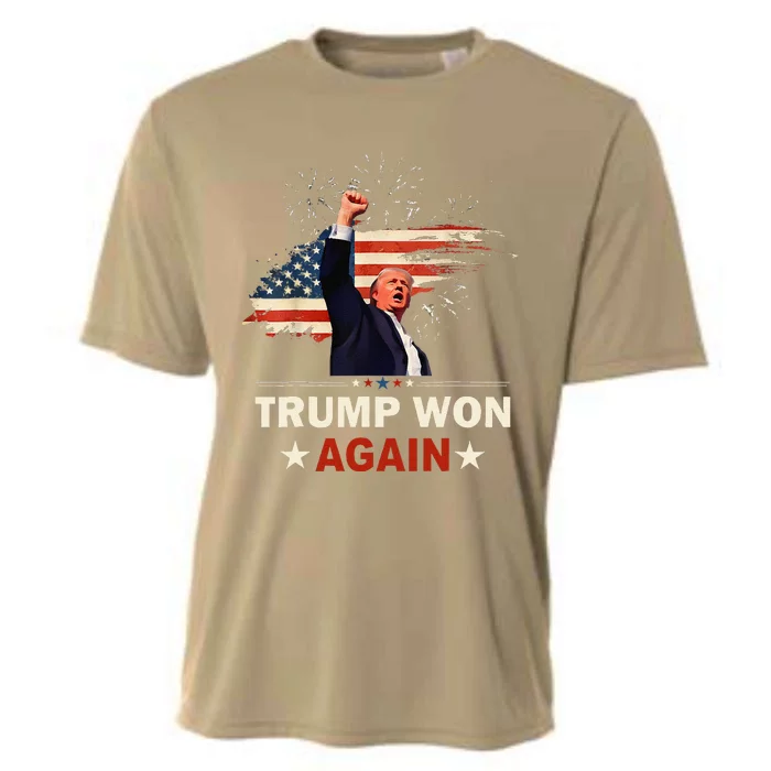 Trump Won Again 2024 Election President 47 Th American Flag Cooling Performance Crew T-Shirt