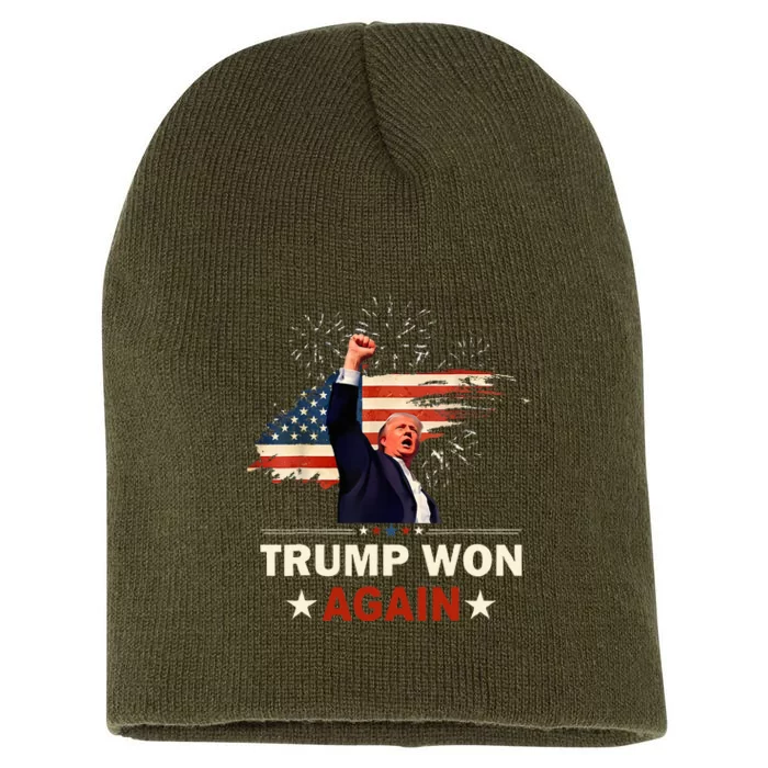 Trump Won Again 2024 Election President 47 Th American Flag Short Acrylic Beanie