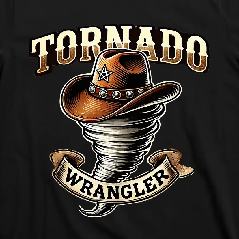 Tornado Wrangler Bold Western Cowboy Graphic Design T-Shirt