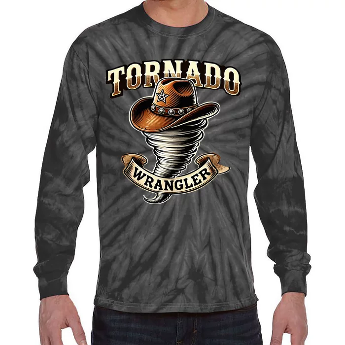 Tornado Wrangler Bold Western Cowboy Graphic Design Tie-Dye Long Sleeve Shirt