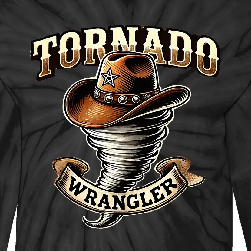 Tornado Wrangler Bold Western Cowboy Graphic Design Tie-Dye Long Sleeve Shirt