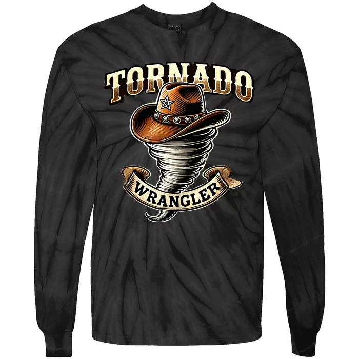 Tornado Wrangler Bold Western Cowboy Graphic Design Tie-Dye Long Sleeve Shirt