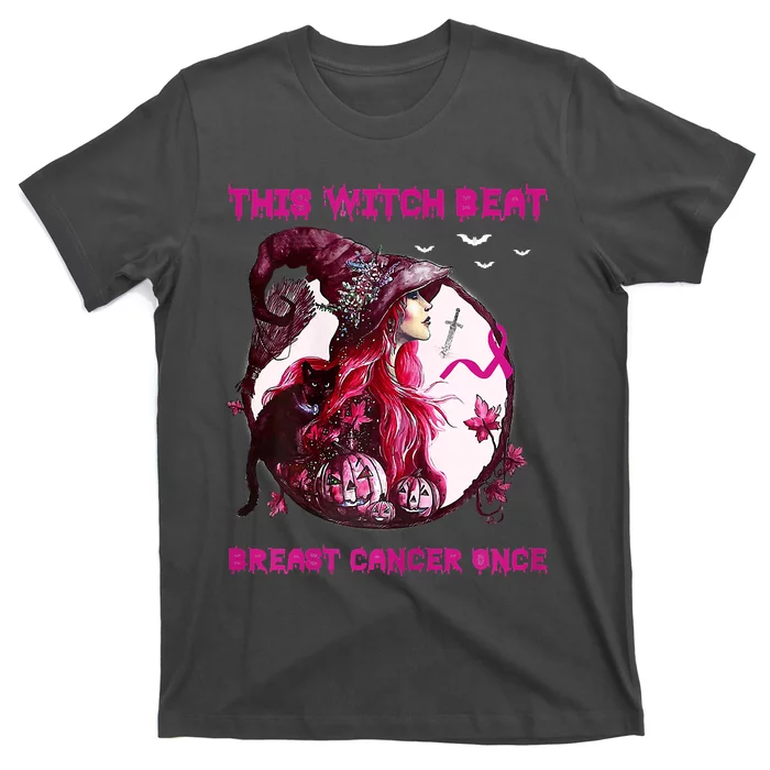 This Witch Beat Breast Cancer Once Awareness Witch Night T-Shirt