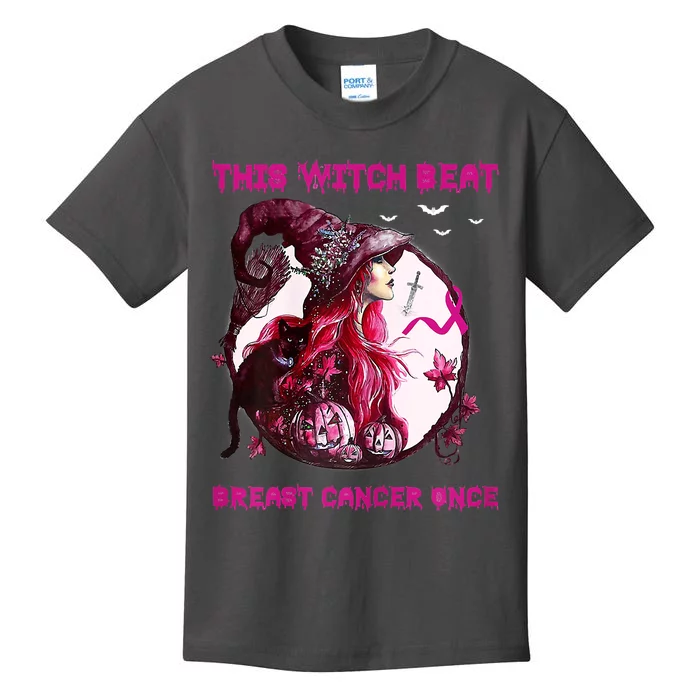 This Witch Beat Breast Cancer Once Awareness Witch Night Kids T-Shirt