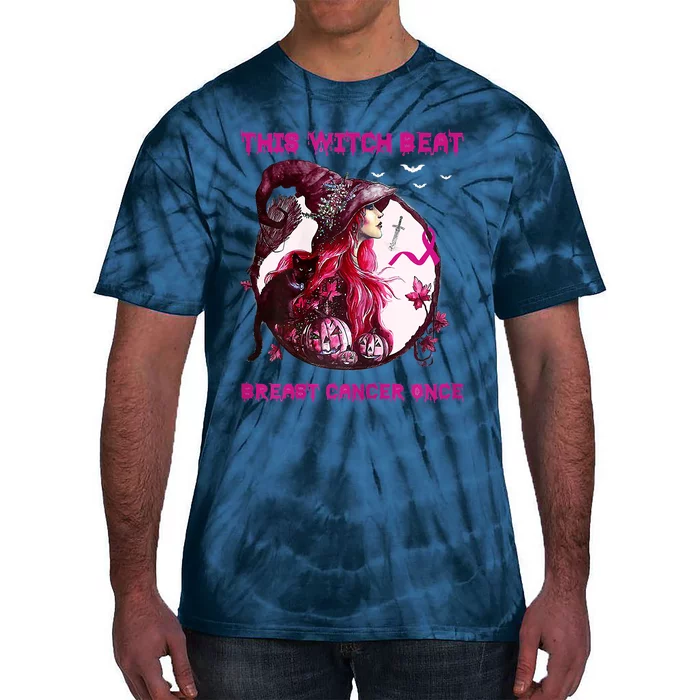 This Witch Beat Breast Cancer Once Awareness Witch Night Tie-Dye T-Shirt