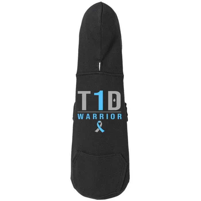 T1D Warrior Blue Grey Ribbon Type 1 Diabetes Awareness Gifts Doggie 3-End Fleece Hoodie